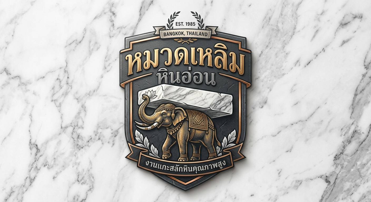 ตราสัญลักษณ์ช้างไทยแบกแผ่นหินอ่อน หมวดเหลิม หินอ่อน–หินแกรนิต